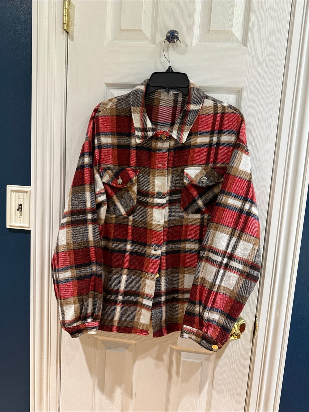 Women's Red Plaid Utility Jacket